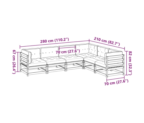 Set de sofás jardín 6 pzas con cojines madera abeto Douglas
