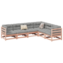 Set de sofás jardín 6 pzas con cojines madera abeto Douglas