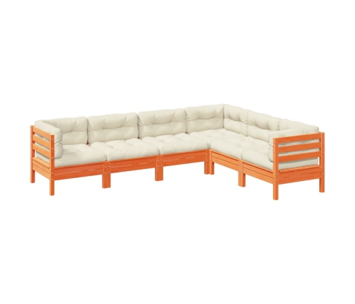 Set de sofás jardín 6 pzas con cojines madera pino marrón cera
