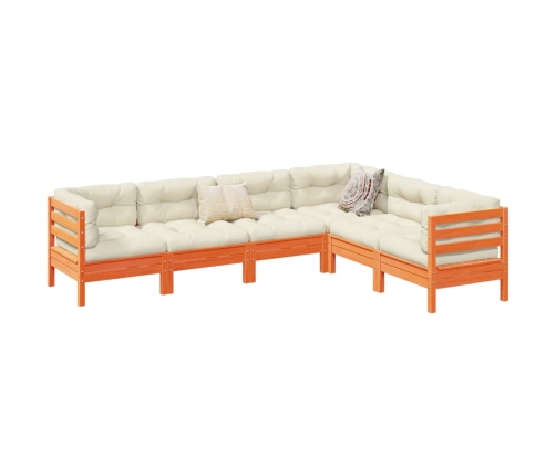 Set de sofás jardín 6 pzas con cojines madera pino marrón cera