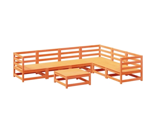 Juego de sofás de jardín 7 pzas madera maciza pino marrón cera