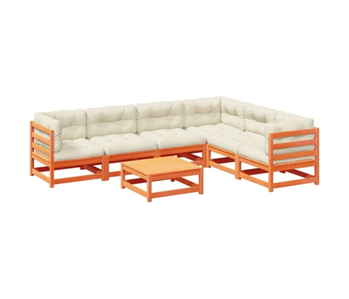 Set de sofás jardín 7 pzas con cojines madera pino marrón cera