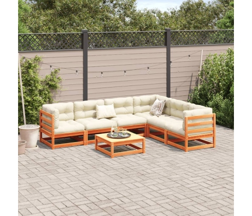 Set de sofás jardín 7 pzas con cojines madera pino marrón cera