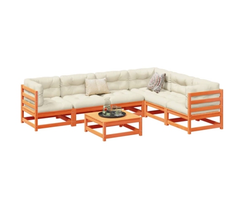 Set de sofás jardín 7 pzas con cojines madera pino marrón cera