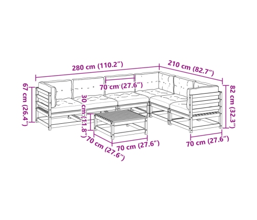 Set de sofás jardín 7 pzas con cojines madera abeto Douglas