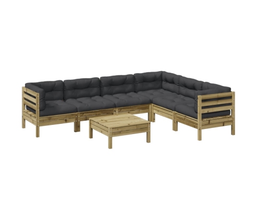 Set de sofás jardín 7 pzas con cojines madera pino impregnada