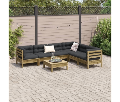 Set de sofás jardín 7 pzas con cojines madera pino impregnada