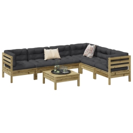 Set de sofás jardín 7 pzas con cojines madera pino impregnada