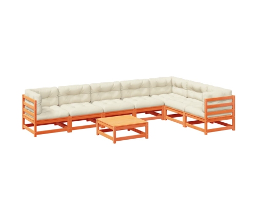 Set de sofás jardín 8 pzas con cojines madera pino marrón cera