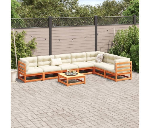 Set de sofás jardín 8 pzas con cojines madera pino marrón cera