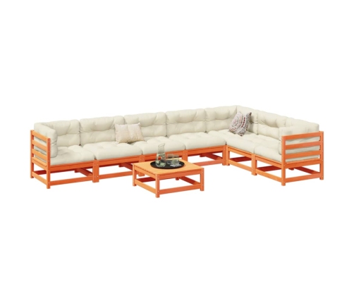 Set de sofás jardín 8 pzas con cojines madera pino marrón cera