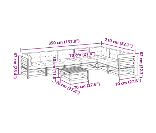 Set de sofás jardín 8 pzas con cojines madera de abeto Douglas