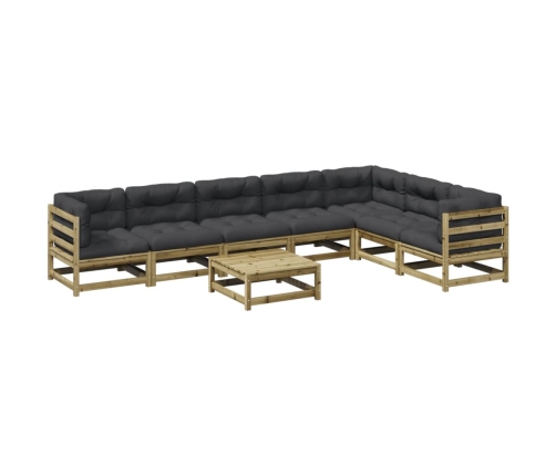 Set de sofás jardín 8 pzas con cojines madera pino impregnada