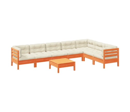 Set de sofás jardín 8 pzas con cojines madera pino marrón cera