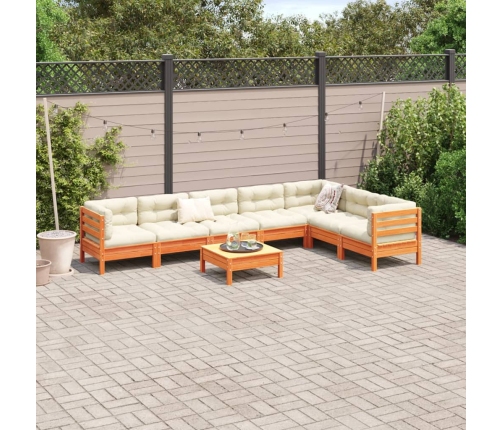 Set de sofás jardín 8 pzas con cojines madera pino marrón cera