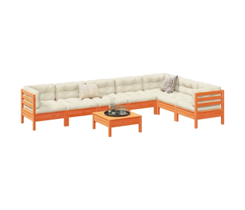Set de sofás jardín 8 pzas con cojines madera pino marrón cera