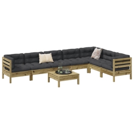 Set de sofás jardín 8 pzas con cojines madera pino impregnada