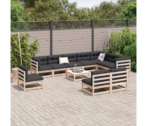 Juego de sofás de jardín 11 pzas madera maciza de pino