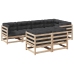 Set de sofás jardín 7 pzas con cojines madera maciza pino