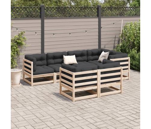 Set de sofás jardín 7 pzas con cojines madera maciza pino