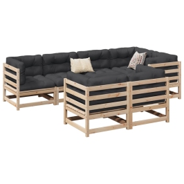 Set de sofás jardín 7 pzas con cojines madera maciza pino