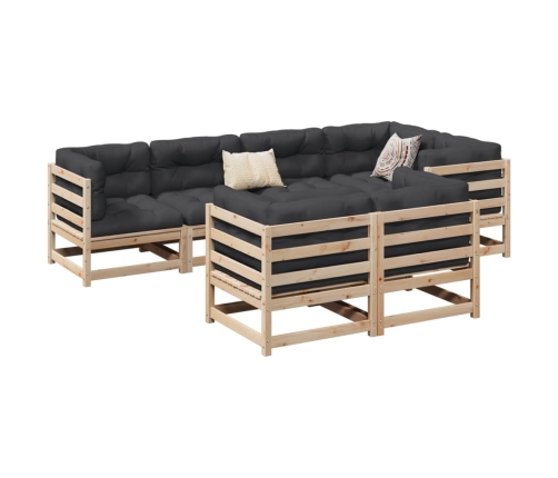 Set de sofás jardín 7 pzas con cojines madera maciza pino