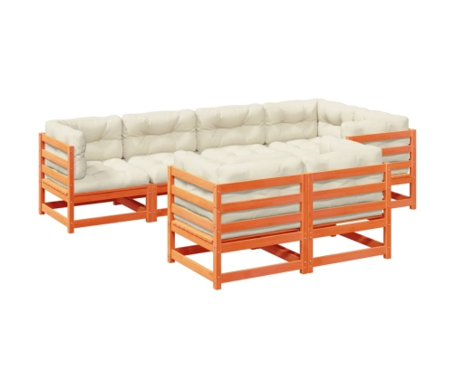 Set de sofás jardín 7 pzas con cojines madera pino marrón cera