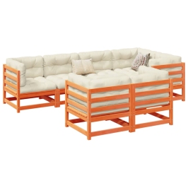 Set de sofás jardín 7 pzas con cojines madera pino marrón cera