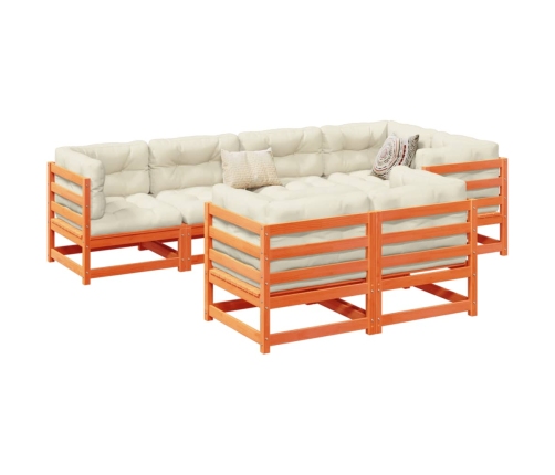 Set de sofás jardín 7 pzas con cojines madera pino marrón cera