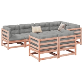 Set de sofás jardín 7 pzas con cojines madera abeto Douglas