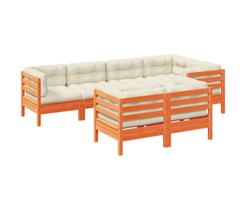 Set de sofás jardín 7 pzas con cojines madera pino marrón cera