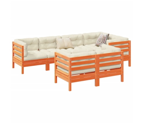 Set de sofás jardín 7 pzas con cojines madera pino marrón cera