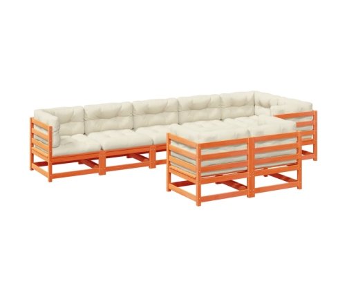 Set de sofás jardín 8 pzas con cojines madera pino marrón cera