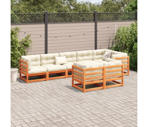 Set de sofás jardín 8 pzas con cojines madera pino marrón cera