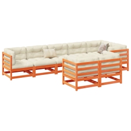 Set de sofás jardín 8 pzas con cojines madera pino marrón cera