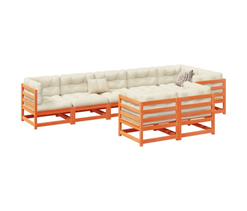 Set de sofás jardín 8 pzas con cojines madera pino marrón cera