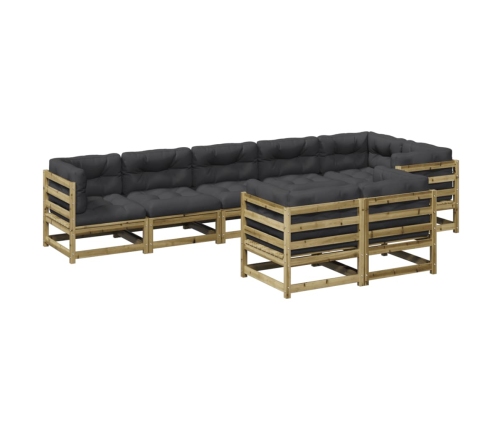 Set de sofás jardín 8 pzas con cojines madera pino impregnada