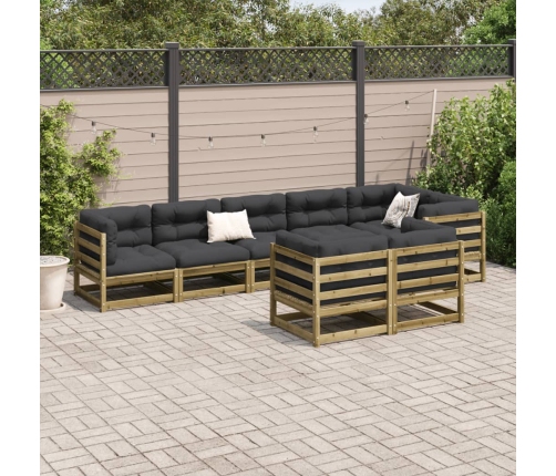 Set de sofás jardín 8 pzas con cojines madera pino impregnada