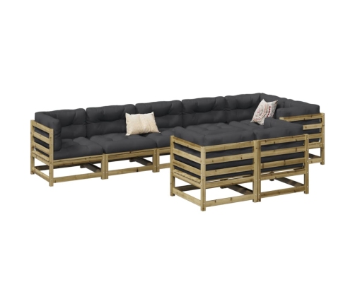 Set de sofás jardín 8 pzas con cojines madera pino impregnada