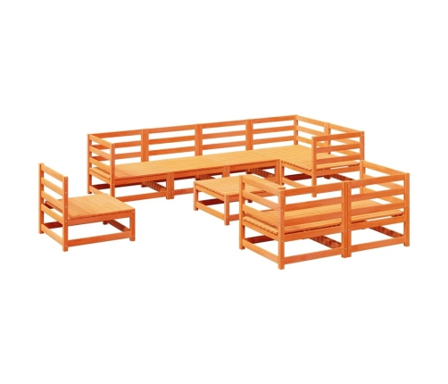 Juego de sofás de jardín 9 pzas madera maciza pino marrón cera