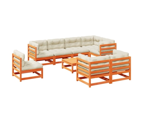 Set de sofás jardín 9 pzas con cojines madera pino marrón cera