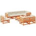 Set de sofás jardín 9 pzas con cojines madera pino marrón cera