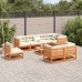 Set de sofás jardín 9 pzas con cojines madera pino marrón cera