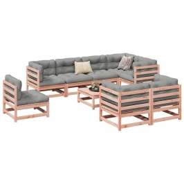 Set de sofás jardín 9 pzas con cojines madera de abeto Douglas