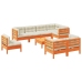 Set de sofás jardín 9 pzas con cojines madera pino marrón cera