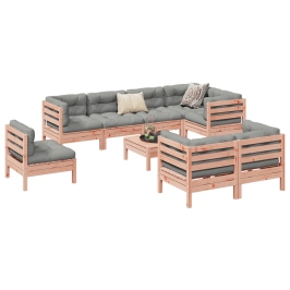 Set de sofás jardín 9 pzas con cojines madera de abeto Douglas