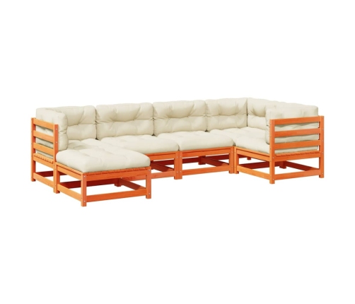 Set de sofás jardín 6 pzas con cojines madera pino marrón cera