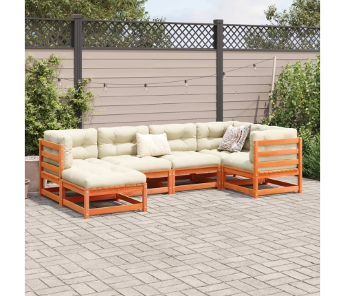 Set de sofás jardín 6 pzas con cojines madera pino marrón cera