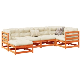 Set de sofás jardín 6 pzas con cojines madera pino marrón cera