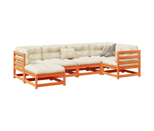 Set de sofás jardín 6 pzas con cojines madera pino marrón cera